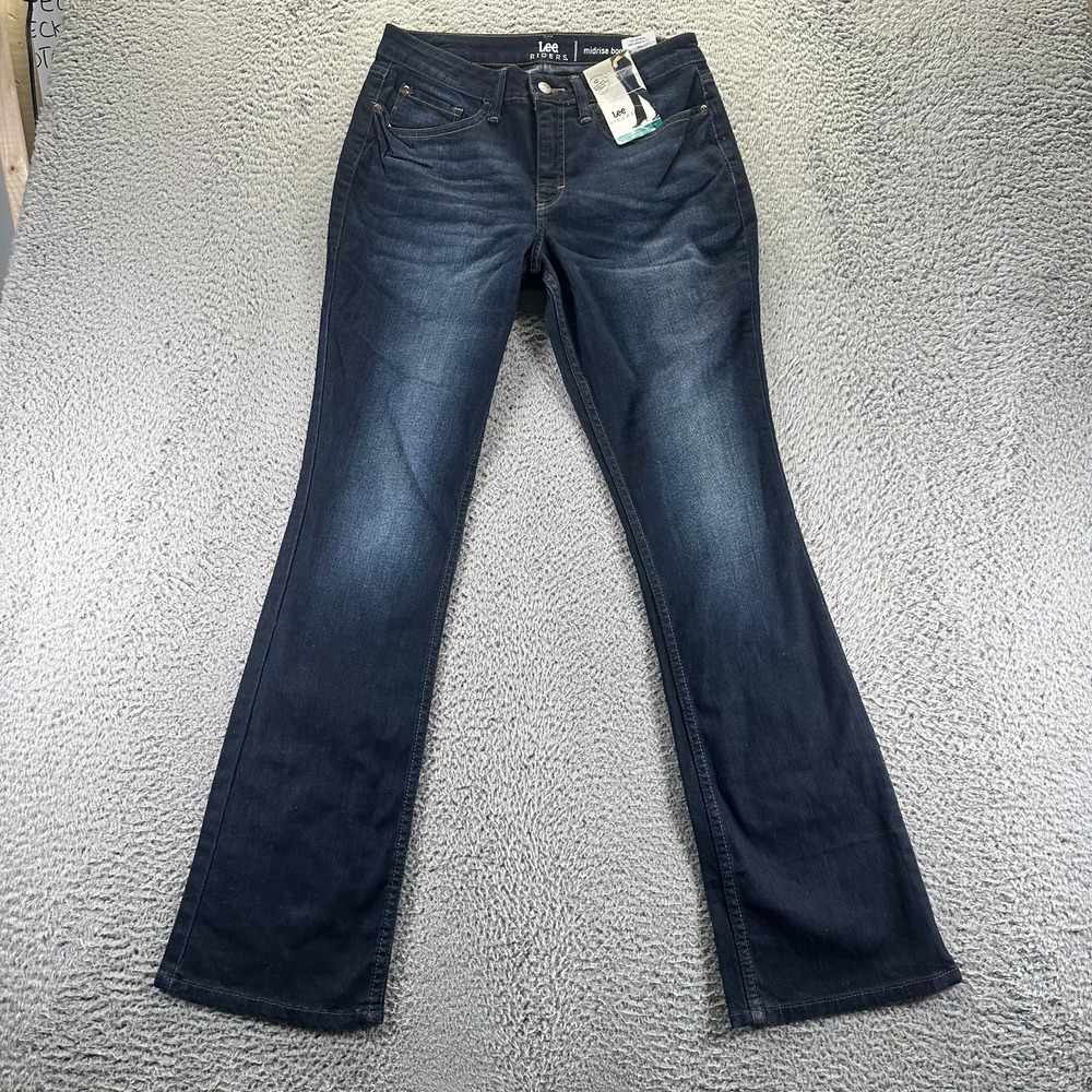 Lee Riders Jeans Womens 8 Blue Denim Bootcut Leg Mid Rise Faded Stretch Workwear